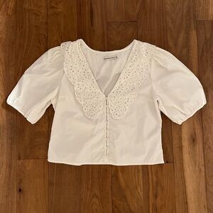 White Womens Blouse with Eyelet Collar